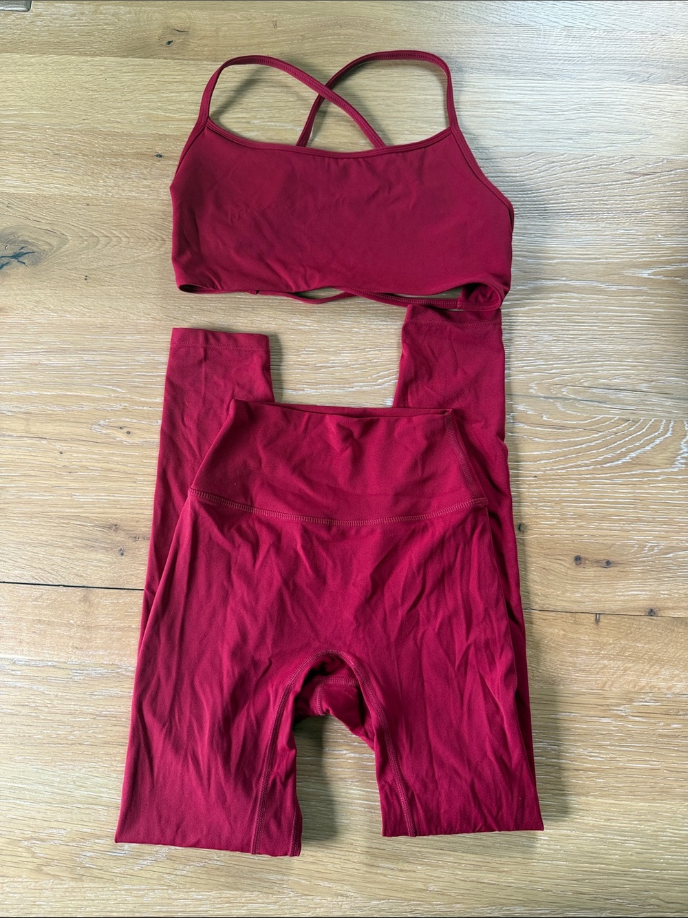 Red Women's High-Waist Leggings & Strappy Sports Bra Set